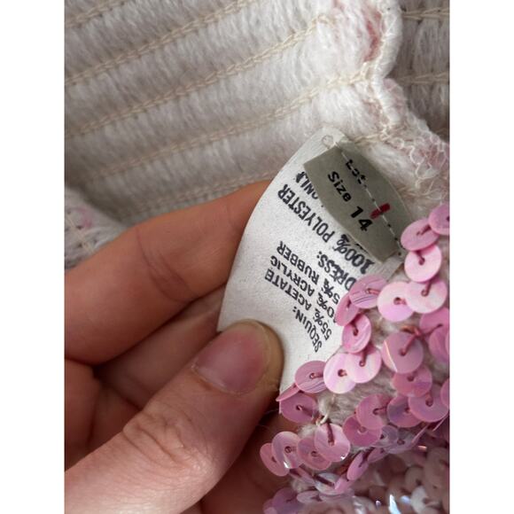 Vintage Y2K Pastel Sequins & Polyester White Dress Full Length Gown Elastic - Picture 12 of 13